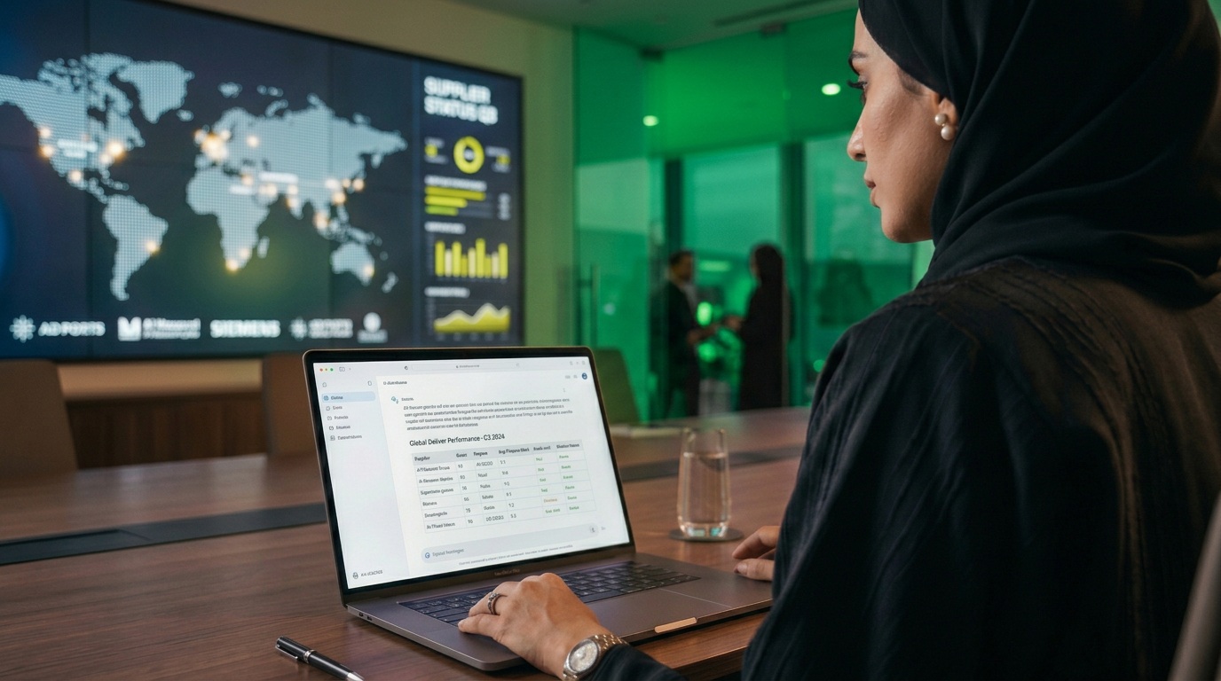A GCC wealth professional reviewing AI-powered analytics on a laptop