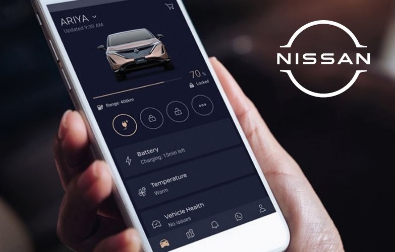 The Nissan app on a phone: a connected experience built with Nissan