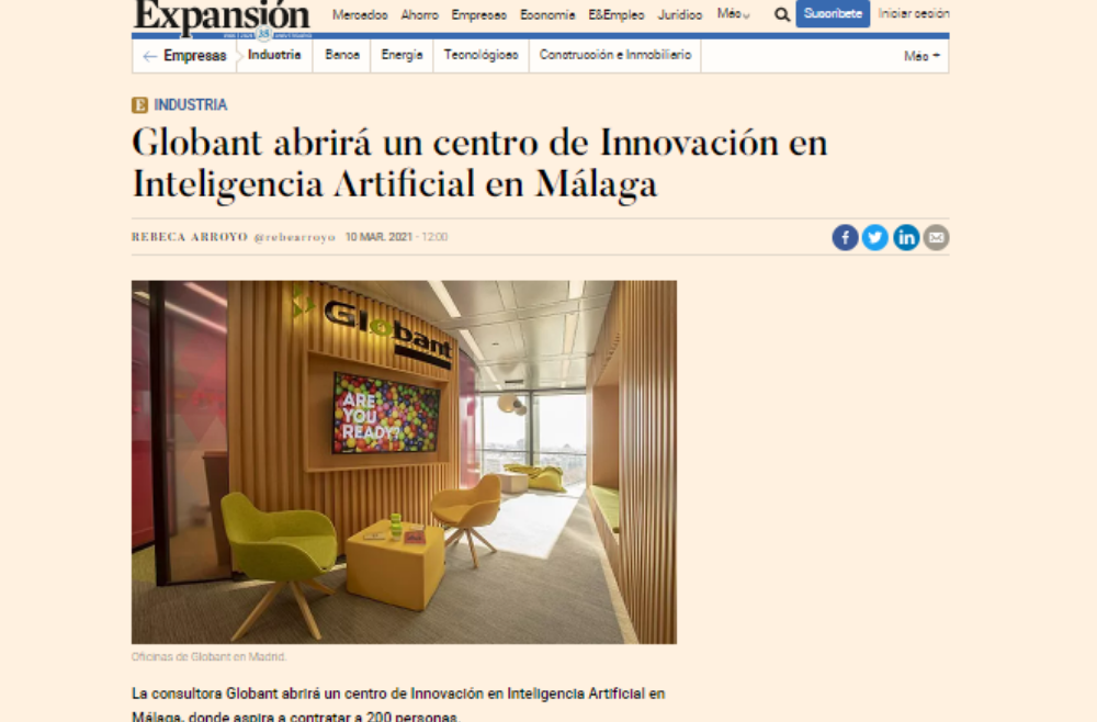 Globant abrirá un centro de Innovación en Inteligencia Artificial en Málaga