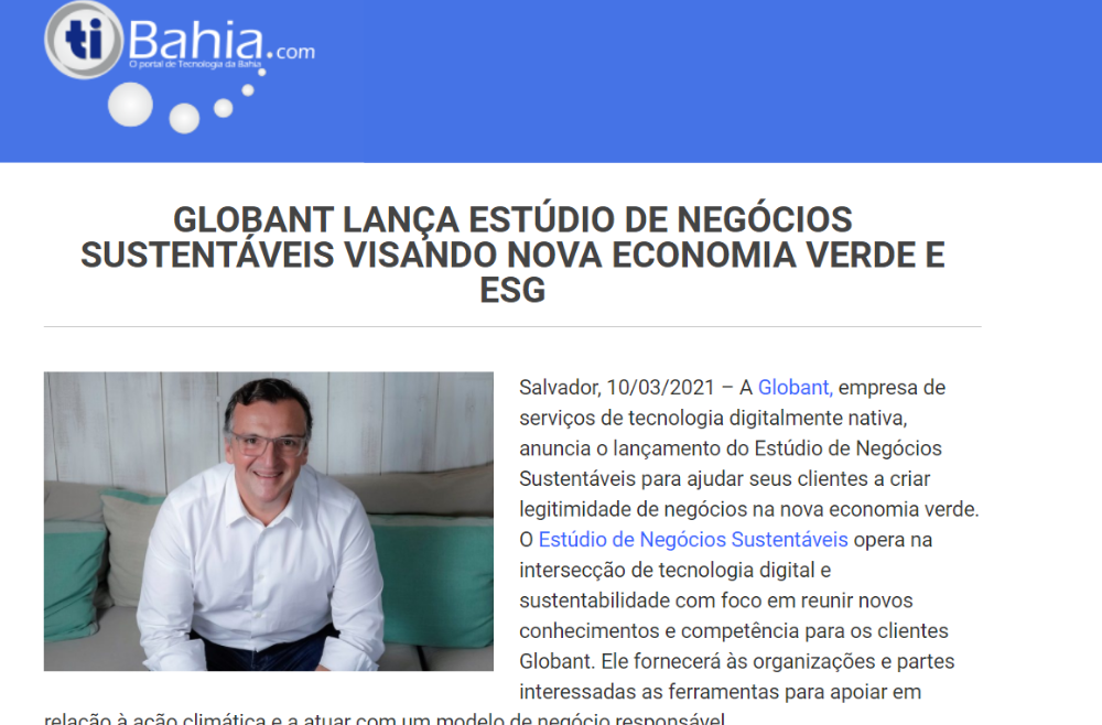 Globant lanança estúdo de negócios sustentáveis nova economia verde e ESG