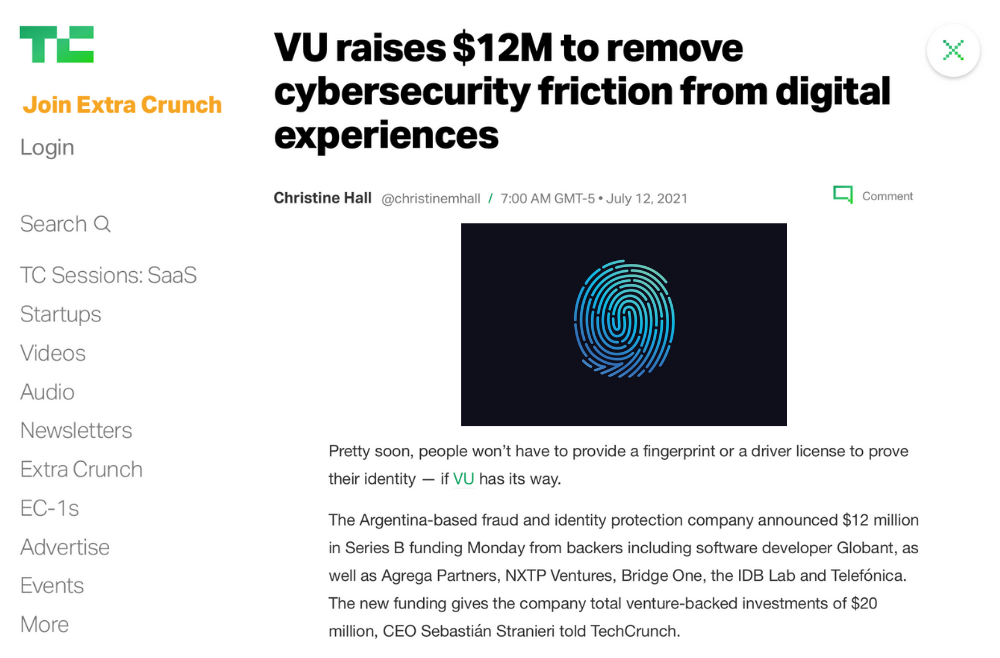 TechCrunch, VU raises $12 million for cybersecurity