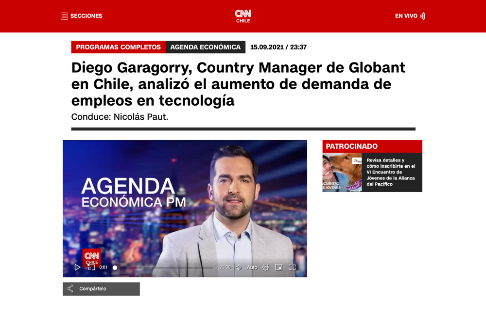 Diego Garagorry, Country Manager de Globant en Chile, analizó el aumento de demanda de empleos en tecnología